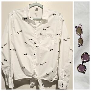 Old Navy Cotton Button Down Shirt Sunglasses Novelty Print Size M
